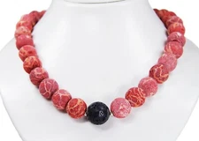 Foam Coral Necklace with Gemstone Lava in Ball Shape Ø-18 mm 