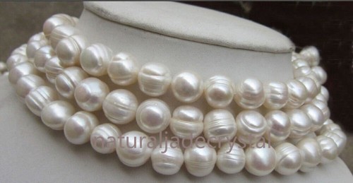 Collar de perlas cultivadas de agua dulce blancas naturales de 10-11 mm del Mar del Sur 50" de largo - Imagen 4 de 5