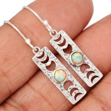 Phases Of Moon - Lab Grown Fire Opal 925 Silver Earrings Jewelry CE49556