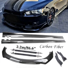 Carbon Fiber Front Bumper Lip Spoiler 86.6" Side Skirt Kit For Mitsubishi Lan
