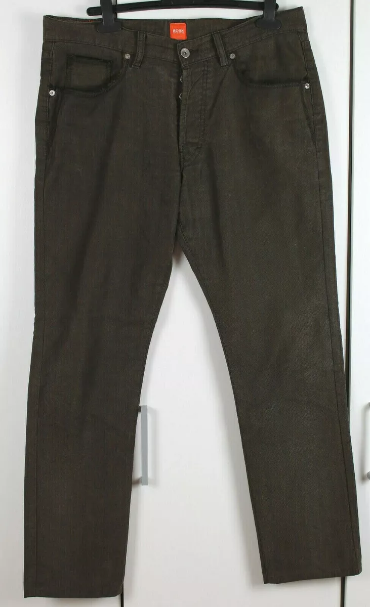 HUGO BOSS Orange Label Mens Brown Casual Chinos Herringbone Trousers W34 L32