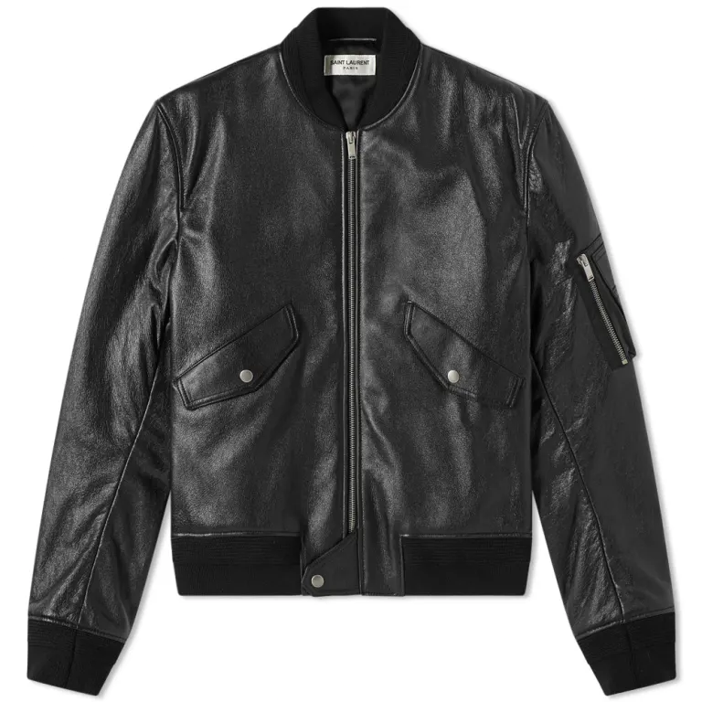 Saint Laurent Leather MA-1 Bomber Jacket Size 50 / Large BNWT
