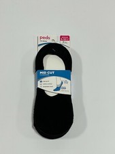 Womens Peds Black Mid Cut Cushion Liner Socks 3 pck 5-10 Medium NEW NWT