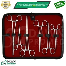 6-Piece Ultimate Hemostat Forceps Set Fishing Pliers FREE Case Kit-2 German Gr