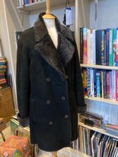 Mac Douglas Paris Shearling Sheepskin Suede Longline Jacket Medium Black & Grey