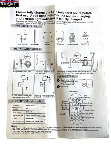 Batteriebetriebene Wandleuchten 2er Pack Akku Dimmbar Fernbedienung (E490) - Bild 14 von 14