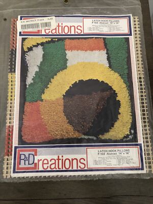 1976 MCM ABSTRACT 14'' x 14'' Pillow Canvas R&D Creations Canvas Only Latch Hook