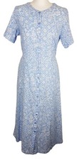 Patra Midi Dress Size M Blue White Floral Button Front Tie Waist Summer