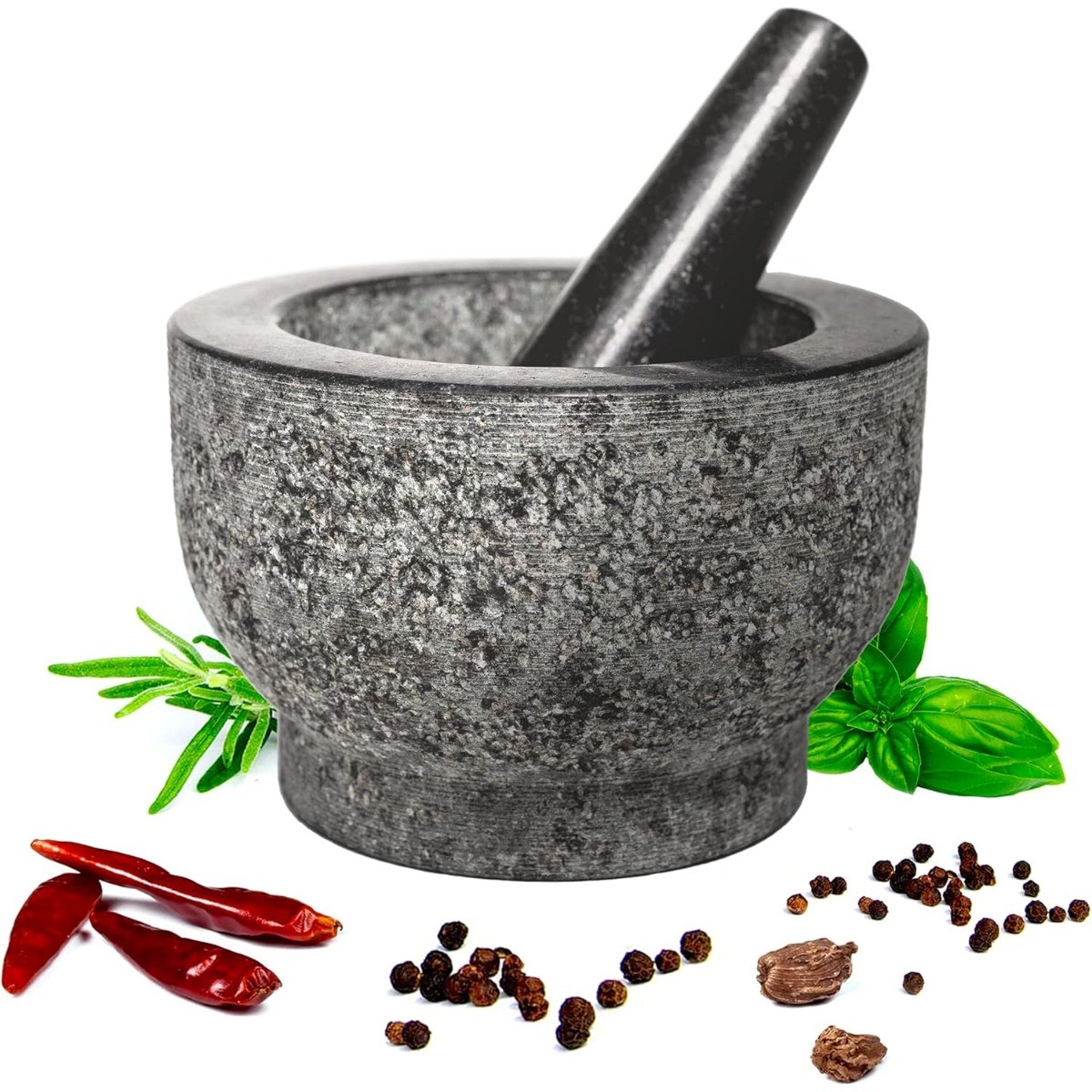 Mörser mit Stößel Gewürzmörser Küchenmörser Granit ca. 3.31 kg KG 15cm