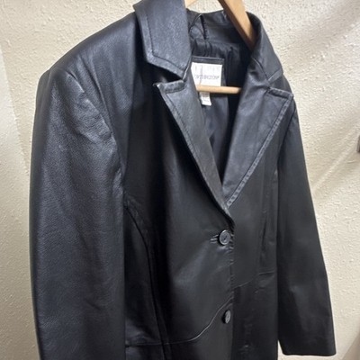 Vintage Worthington 100% Genuine Black Leather Blazer Jacket Womens XL Y2K 90s