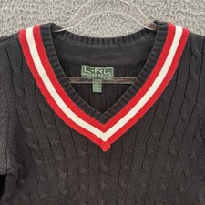Ralph Lauren Sweater Small Tennis Sweater Cricket Cable Knit V Neck Black Red