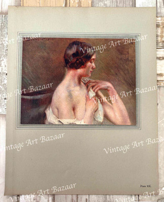 Pilade Bertieri Etude Girl Women Study Portrait 1917 antique art print plate