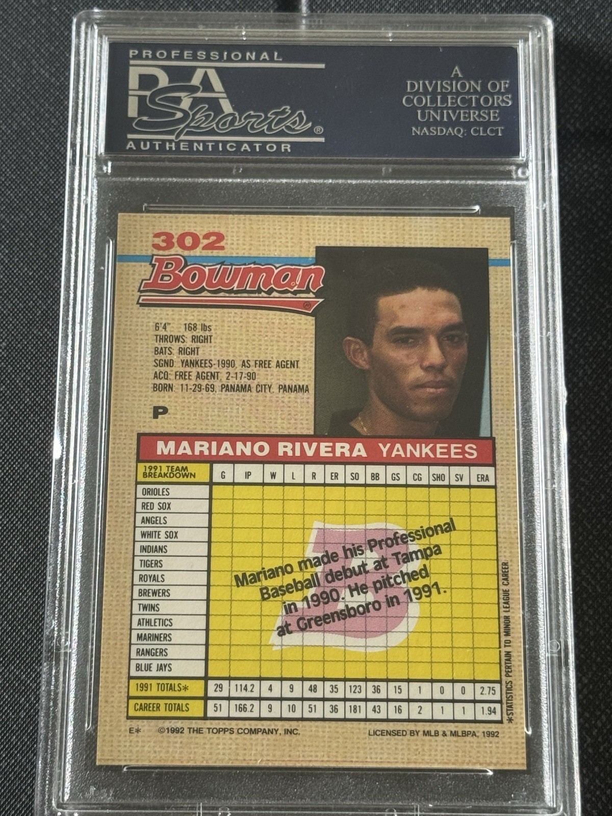 💫1992 Bowman PSA 9 Mariano Rivera RC #302 HOF Yankees⭐️ view 2