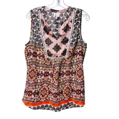Fig and Flower L Blouse Crochet Trim Boho Mixed Print Chiffon Fairy Love Romance