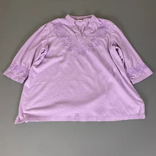 Blair Women's Tunic Top Size Medium Lavender Purple Embroidered Floral Cotton
