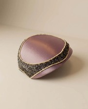 1950s Lavender Satin Cocktail Hat Beaded Trim Pearl Detail Mid Century Pillbox