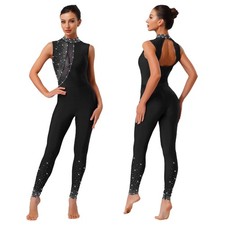 Womens Rompers Competition Bodysuit Dancewear Jumpsuit Back Gymnastics Unitard