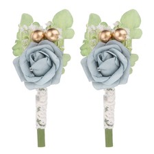 2 Pcs Groom Boutonnieres Rose Boutonnieres Pins 3"x5" for Wedding Light Blue