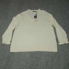 New Alashan Women's Cream XL Cotton Cashmere Ruffle Trim Top