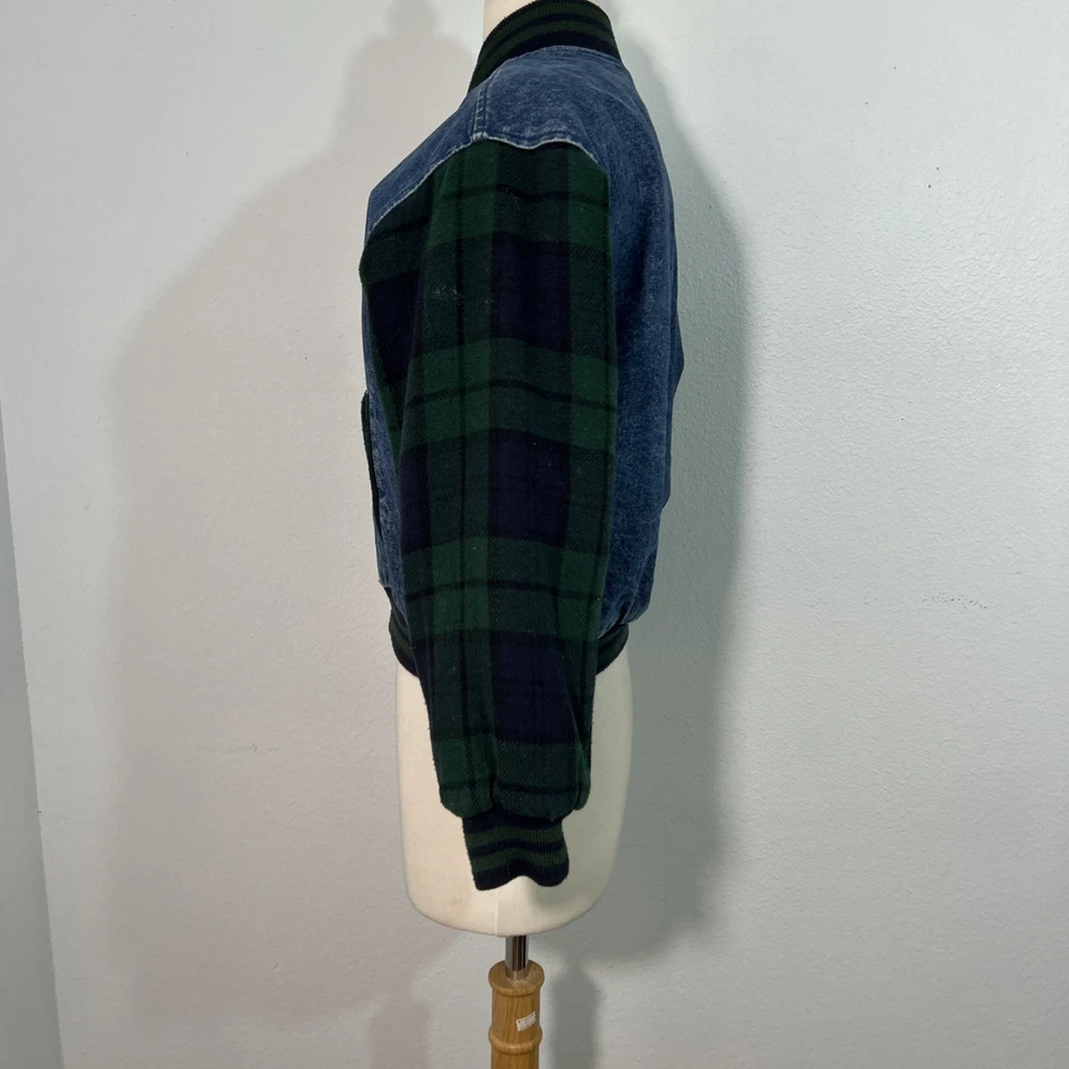 复古 GAP 牛仔轰炸机夹克儿童 L 校格子袖复古 Y2K 90 年代 — 第 4/4 张图片