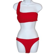 Ribbed One Shoulder Bikini 2 piece swimsuit bathing suit red size medium