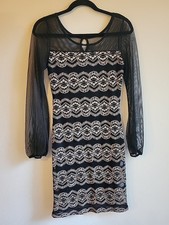 vintage 90s black mesh lace bodycon dress M/L Gothic Witchy Grunge Dark Coquette