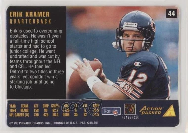 1995 Action Packed Rookies & Stars Erik Kramer #44 - Image 2 of 2