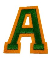 Alphabet Letter A Green Yellow 2" Letter Patch Iron/Sew On Chenille Embroidered