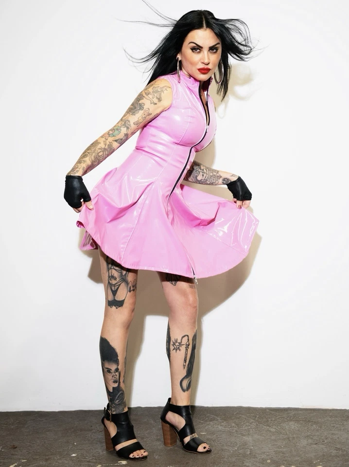 Misfitz sexy pink PVC sissy skater dress, two way zip. SIZE 22. TV CD Party Club - Image 3 of 4