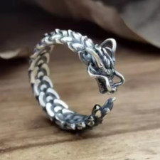 Vintage Silver Dragon Head Adjustable Ring for Men/WomenPunk Style Jewelry