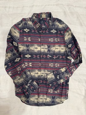 American Eagle Outfitters Men's Classic Fit Aztec Flannel Shirt M Navy Red Beige