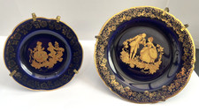 Limoges France Porcelain Vintage Courting Couple Miniature Cobalt Blue Plates