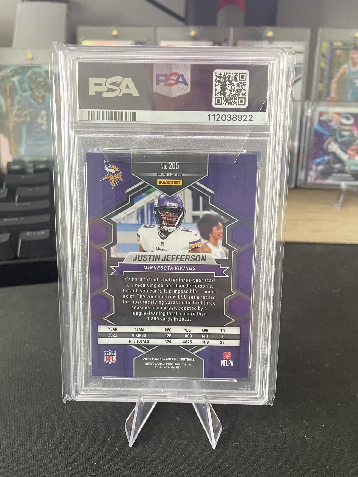 2023 Mosiac Justin Jefferson Genesis National Pride PSA 9 SSP Vikings view 2