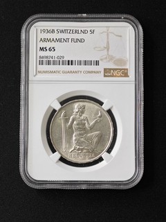 Moneda de plata 1936B Switzerland 5F Armament Fund NGC MS 65 UNC #029