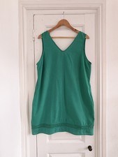 Apricot linen blend shift dress green pocket lace detail size 16 summer holiday