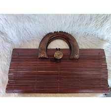 Vintage Wooden Handbag Bamboo Clutch Purse Boho Resort Tropical Coastal Tiki B 