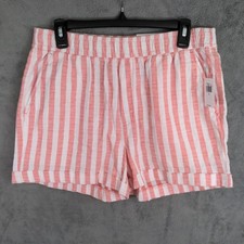NWT Old Navy Shorts High Waisted Linen Blend Pink Stripe Size M Nautical Beach