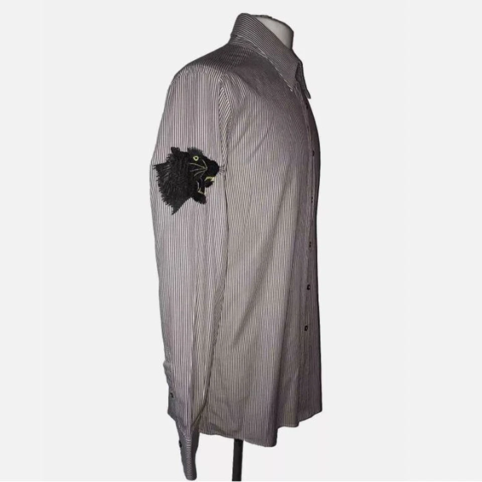 Camisa Dolce & Gabbana Para Hombre 42 Pantera Bordada Rayas Hecha en Italia Algodón Foto 3 de 4