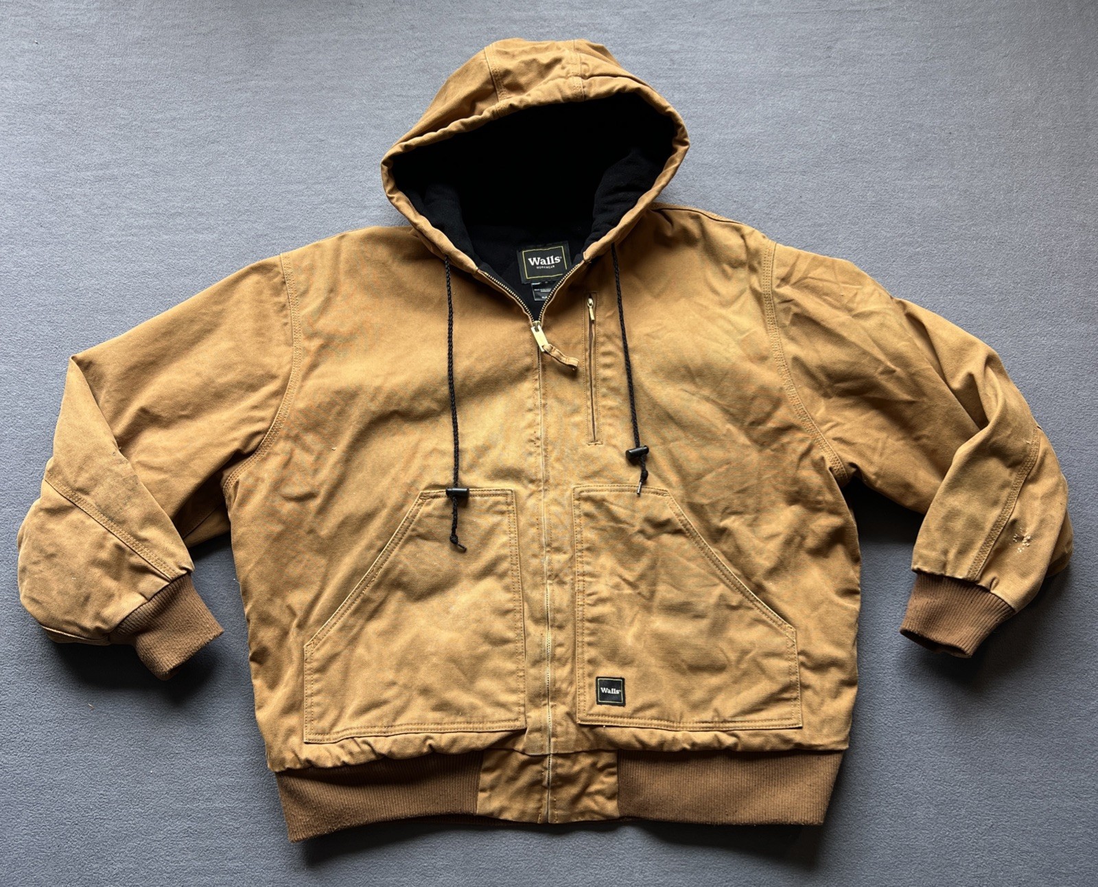 Walls Workwear Hooded Jacket Men’s XL Brown Duck Canvas Quilt Lined Dry *READ*