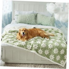 Waterproof Dog Blanket for Large Dogs - Twin 60x80" Flower Garden Green