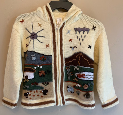 Artesanias Kids Toddler Handmade Embroidered Knit Wool Zip Sweater Cardigan