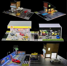 Diorama 1/64 Diecast Garage Model LED Lighting Parking Lot Scene Display Case US