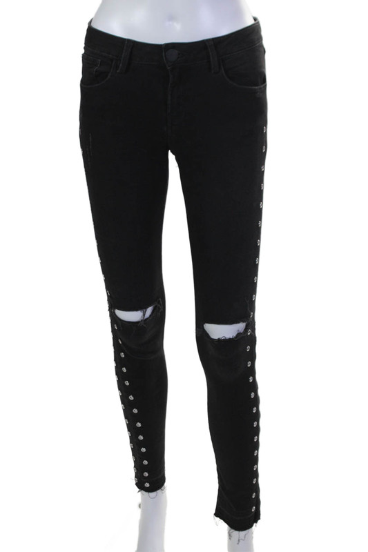 Etienne Marcel Womens Cotton Zip Button Distressed Skinny Jeans Black Size EUR 2