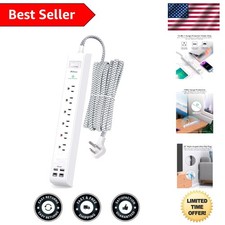 Versatile 10 ft Power Strip with 6 AC Outlets  Dual USB-C - 1080J Protection