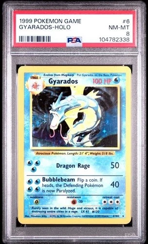 1999 POKEMON BASE SET SHADOWLESS #6 GYARADOS-HOLO PSA 8