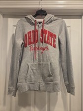 Women's Medium Ohio State Buckeyes Full Zip Hoodie, Gray And Red, EUC 