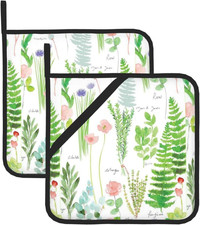 Springtime Herb Garden Print Hand Pockets Hanging Loops Pot Holders Set of 2 Kit
