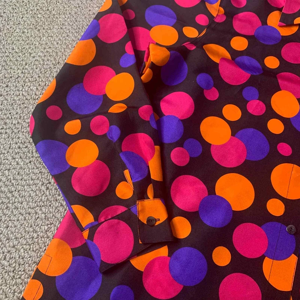 Camisa Blusa Easy Spirit Mujer Talla Mediana Negra Seda Polkadot Abotonada Foto 3 de 4