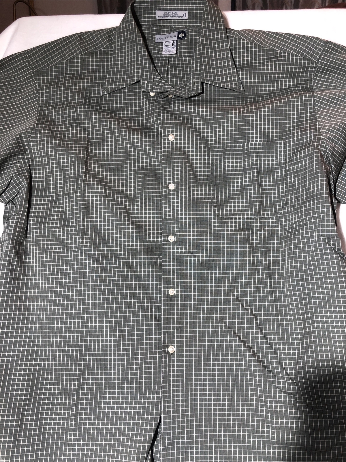 FILA Camicia anteriore verde Savile Row da uomo a maniche corte mezza bottoni taglia 17 1 2