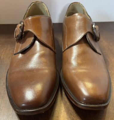 JOHNSTON MURPHY-Brown Leather, Mens Buckle Monk Strap Dress 